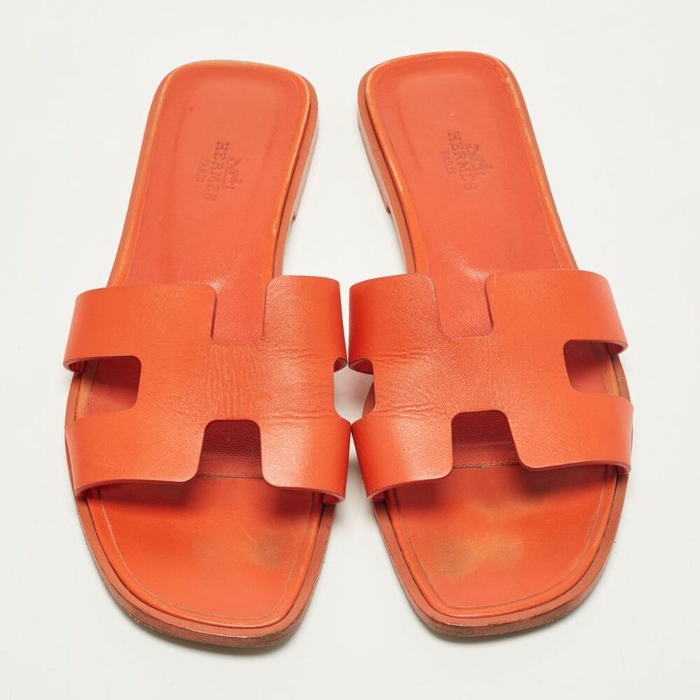 Hermes Oran Size 39 Orange Leather Flat Sandals - Picture 3 of 7